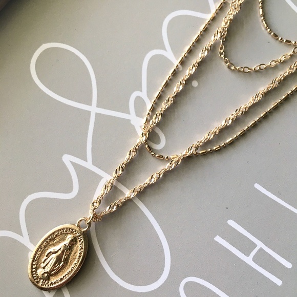 Layered Religious Pendant Delicate Gold Necklace - Picture 5 of 7